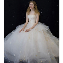 Light wedding dress 2021 new Korean bride bandeau trailing Mori super fairy dreamy simple thin Qi female