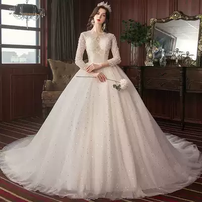 Long sleeve main wedding dress 2021 New Dream bride Super fairy simple Korean light Hepburn tail Spring