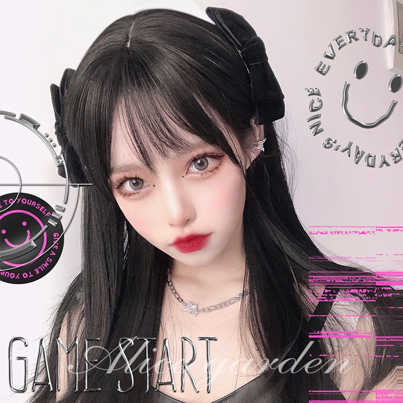 Natural BlackWigs female Long straight hair Internet celebrity daily round face lolita Lolita jk Wigs solar system Whitening natural Full headgear