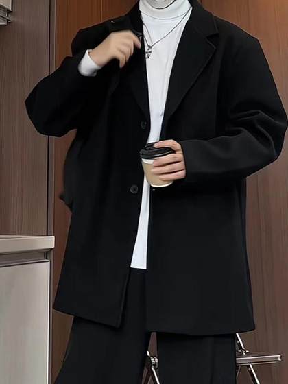 毛呢大衣男士秋冬加厚西装领百搭妮子外套潮流情侣中长款休闲风衣