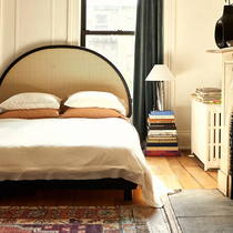 Nordic solid wood bed retro rattan bed home small apartment double bed wabi-sabi style designer 1 8m master bed