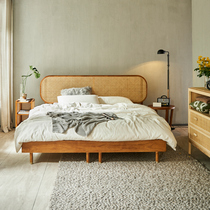 Nordic natural real rattan double bed B&B modern simple rattan bed creative home bedroom solid wood bed 1 8 meters