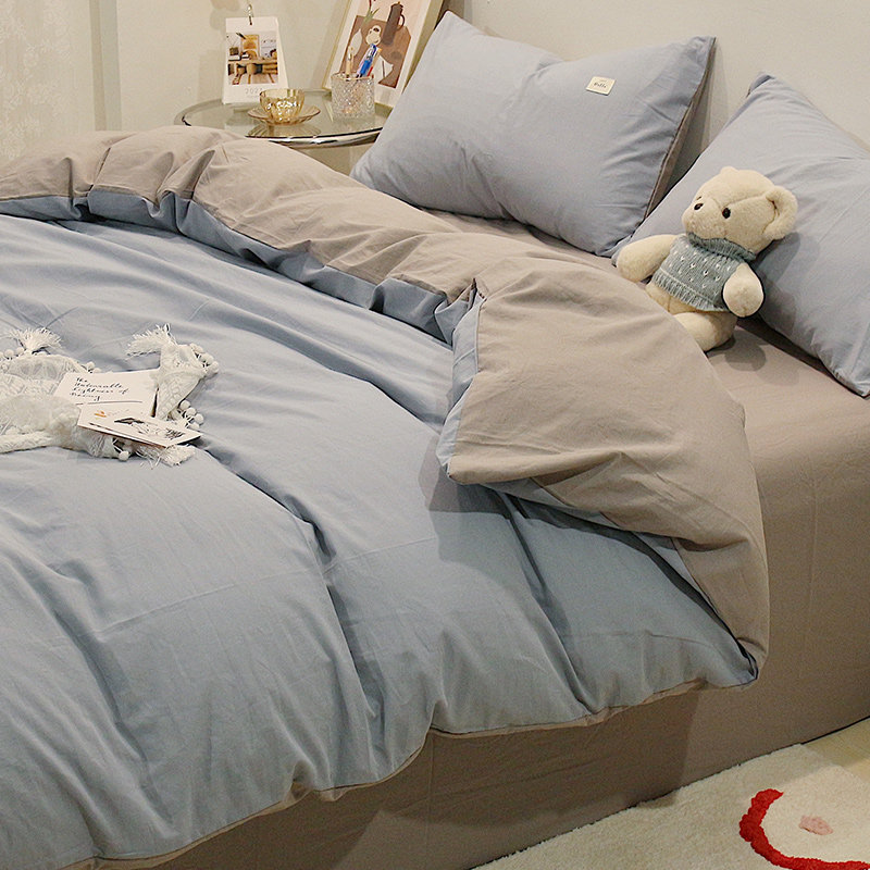 Nordic Ins Wind Quilt Cover Four Pieces Of Pure Cotton Mesh Red Wind Minima Summer Pure Color Full Cotton Linen Three Sets Men 4