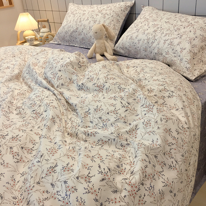 Field Garden Broken Flowers Little Clear New Full Cotton Bed Four Sets Of Meritocratic Lukewarm Wind Pure Cotton Three-three Style Teenage Bed Linen Quilt Cover