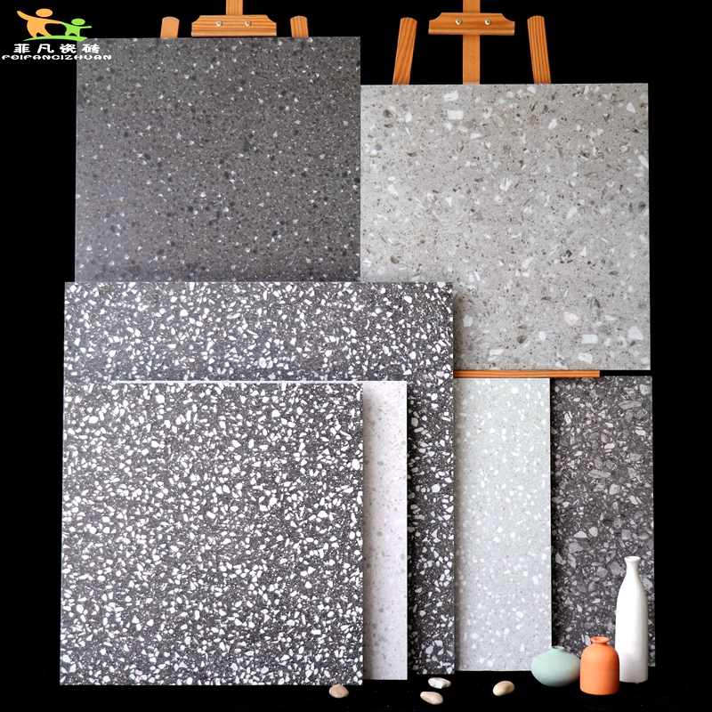 Gray all-body terrazzo floor tiles 600x600 Living room non-slip antique tiles 800x800 Dining room matte wall tiles