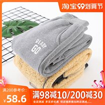 Boys and lamb velvet pants winter wear plus velvet padded sweatpants childrens one-piece velvet pants