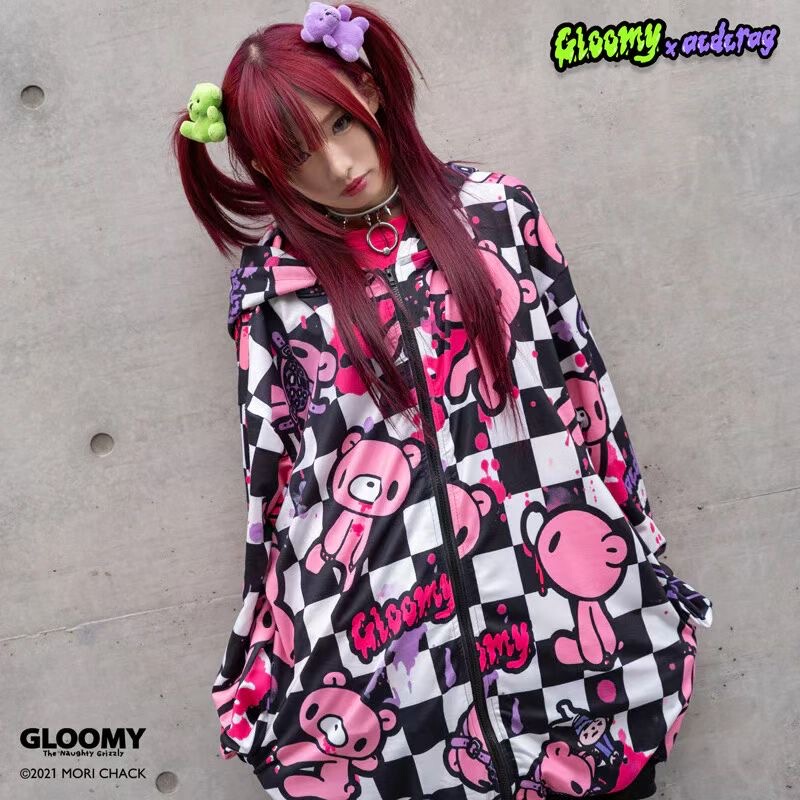 Sponsorship by Love/Acdcrag Japanese Official Genuine Harajuku Gloomy Violent Bear Pink Hooded Jacket