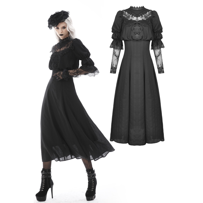 Sponsored by Love/Dark in Love Gothic Dark Retro Elegant Lace Sleeve Dress Long Skirt Dw590