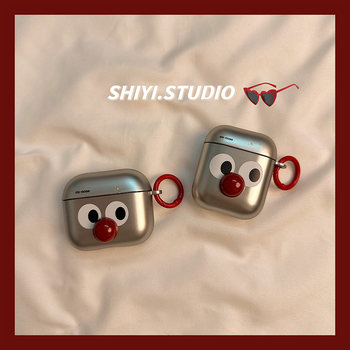 Japanese and korean funny red nose expression suitable for airpods 4 protective cover new pro2 apple earphone case electroplating 1/2 generation wireless bluetooth box 3rd generation airpodspro3 generation anti-fall protective case