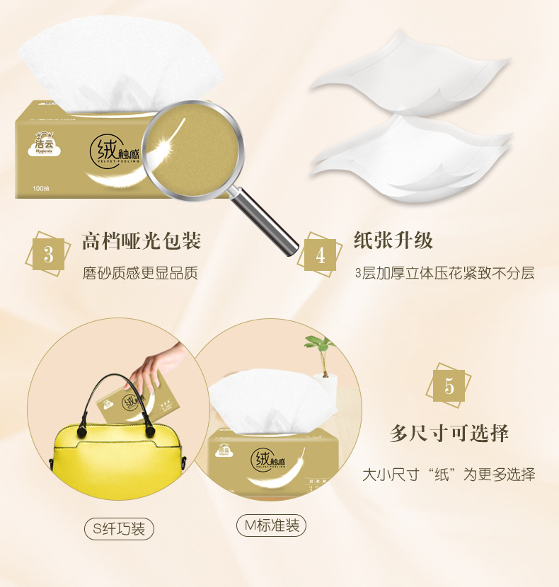 Jieyun nhung cảm ứng 3 lớp 100 bơm 6 gói giấy gói sản phẩm giấy nhỏ chiết xuất khăn giấy không khăn giấy - Sản phẩm giấy / Khăn giấy ướt giay ve sinh cuon lon