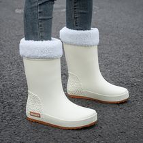 Pull back autumn and winter new rain boots womens plus velvet warm mid-calf fashionable rain boots kitchen non-slip work car wash waterproof