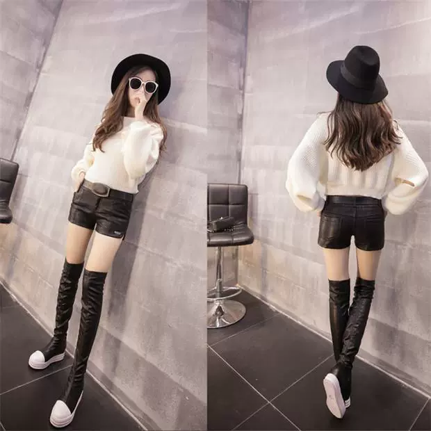 Quần âu châu Âu eo thấp gợi cảm quần nóng quần da nữ mùa thu và mùa đông Slim hoang dã quần short da PU mặc quần boot đáy quần