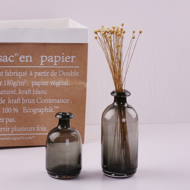 Minimyoo Style Smoke Grey Fine glass vase Home Decorative Living Room Inserted Dry Flowers Table Office Swing-Taobao