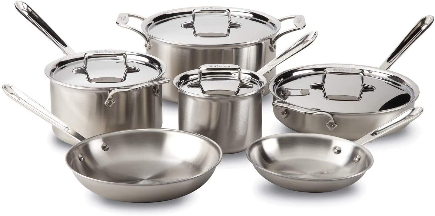 American All-Clad D5 Cooware Set Stainless Steel Frying Pan Stockpan 6 Pieces 5 Layers Structure