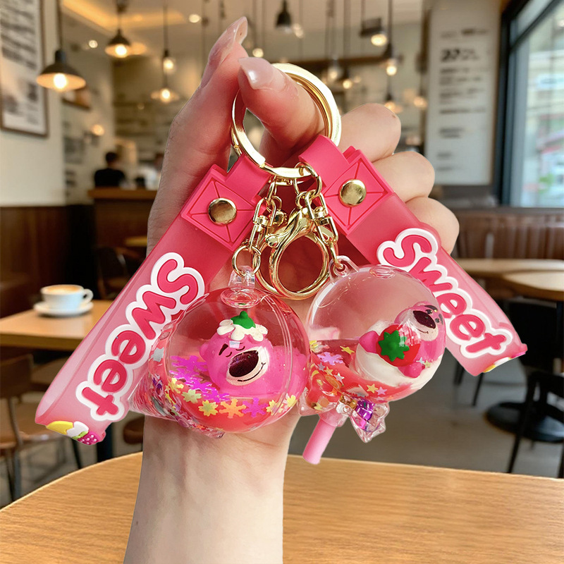 Crystal Acrylic Oil-Filled Strawberry Bear Cute Donut Cake Liquid Keychain Liquid Sand Pendant Bag Accessory Crystal Acrylic Oil-Filled Strawberry Bear Cute Donut Cake Liquid Keychain Liquid Sand Pendant Bag Accessory
