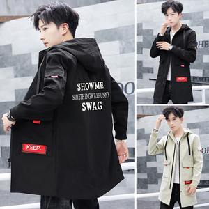 春秋季男士连帽中长款风衣夹克