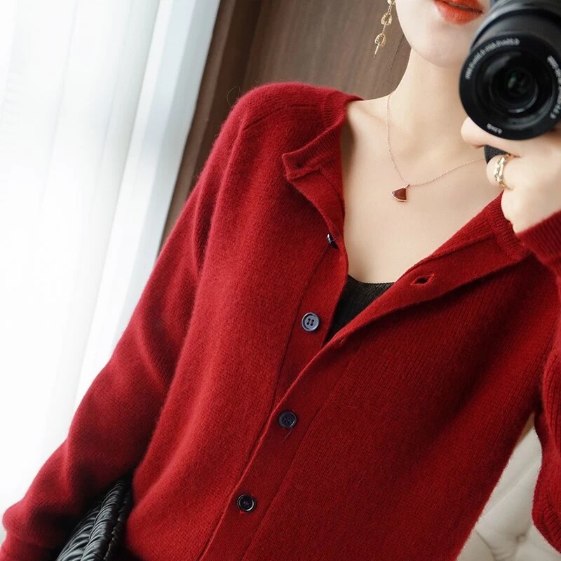 DonLevia~ New autumn and winter pure wool knitted cardigan women loose Korean version casual small fresh and free to switch
