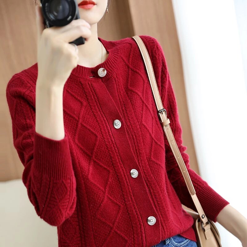 DonLevia ~ red sweater women's wool knit cardiouses wear untired sheep sweatshirts with high popularity 