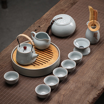 Ru kiln tea set can raise gold silk open film Home Office ceramics set of dry bubble plate Japanese kung fu tea set