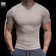 Overbearing muscle fitness training clothes for men, high elasticity, quick drying, breathable sports tights, short-sleeved T-shirt, running sports