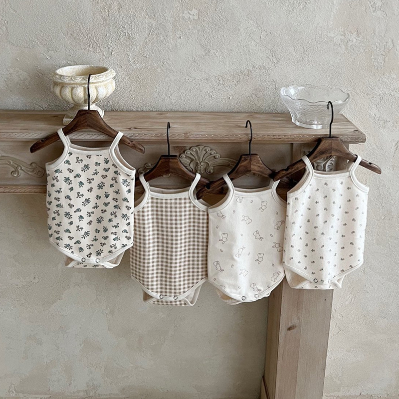 ins Korean Style Simple Summer Unisex Baby Printed Cotton Romper Newborn Trendy Crawling Outfit