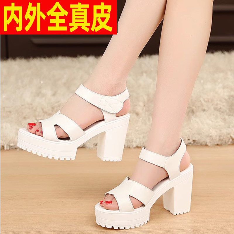 White Cheongsam High Heels, Chunky Heel, Thick Sole, Size 33, Wedding, Size 41, Mother, Model, Genuine Leather Sandals, Women's Summer Outdoor Wear