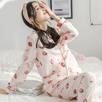 Đồ ngủ nữ cotton phục vụ mùa hè mỏng mùa xuân và mùa thu mẫu áo sơ mi cotton đồ ngủ cotton gạc phù hợp với thời trang dịch vụ nhà - Bộ Pajama đồ bộ thun lạnh