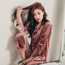 Autumn and winter pajamas womens gold velvet spring and Autumn thin long-sleeved Korean version loose large size coral velvet residence clothes two-piece suit