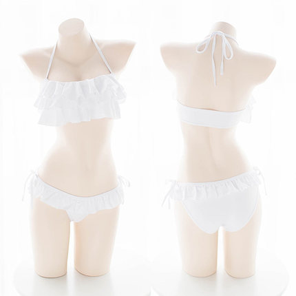 七了个三 可爱动漫游泳衣 三层荷叶边 日系水着 死库水-tmall.com天猫