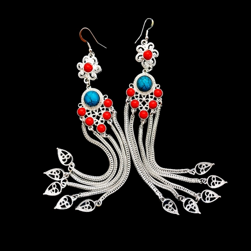 Длинные металлические серьги с кисточками, этнический аксессуар, женский стиль, этнический стиль