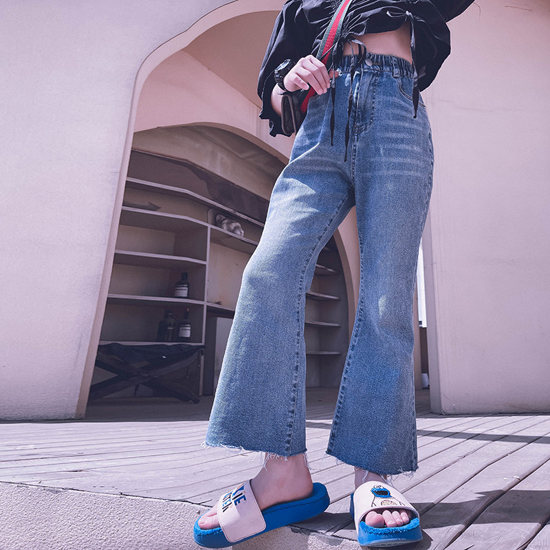 Cold Bridesmaid Custom Girl Pure Cotton Denim Horn Pants Retro Washed Denim Trousers Tightness Waist Pants Parent-child