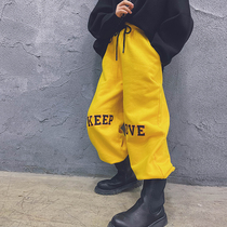 Cold bridesmaids Custom men and women Childrens autumn winter pure cotton long pants loose street dance Out of service b 100 lap pants parent-child