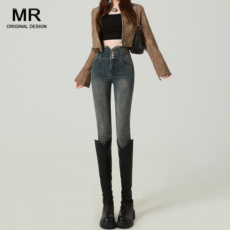 High waist tight skinny jeans Women plus suede 2023 Winter new elastic body 100 hitch slim fit slim fit pencil pants-Taobao