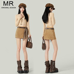 Khaki High-Waisted Suede Skirt for Women, Autumn and Winter 2025 New Style, Petite, Anti-Exposure, A-Line, Bodycon Mini Skirt