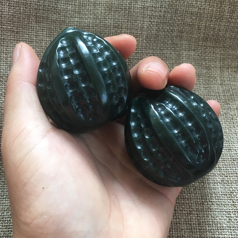 Hetian jade jade handball fitness health ball hand massage sapphire rough stone carving walnut muscle relaxation gift