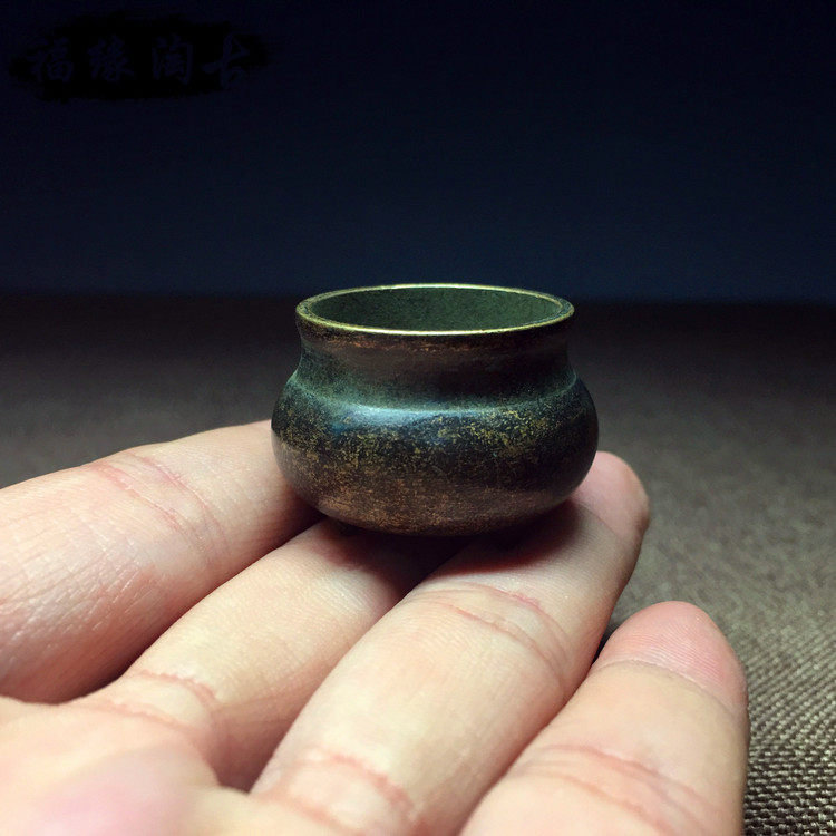 Ancient Play Bronze Ware Collection Imitation Ancient Pure Copper Catholics Bottom Pocket Mini small number Incense Stove Old Stock Old Objects Copper Wire Incense Stove