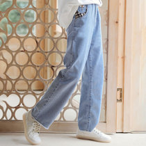  Girls  jeans spring and autumn 2020 new Korean western style middle and large childrens fashionable loose casual straight-through wide-leg pants soft