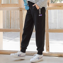  Girls  sweatpants spring and autumn 2021 new Korean version of Western style middle and large childrens casual knitted trousers thin outer wear 12-year-old