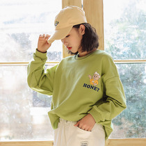  Girls  sweaters 2021 new spring and autumn Korean version of the western style large childrens loose cartoon casual tops thin 12-year-old tide