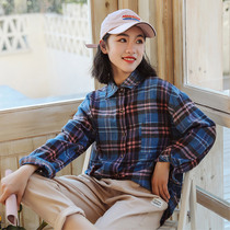  Girls  shirts spring 2021 new Western style middle and large childrens long-sleeved lapel cotton plaid top little girl tide