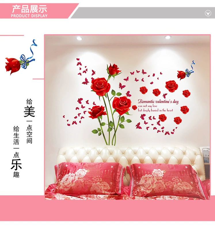 Màu xanh ấm áp hoa hồng phòng ngủ trang trí tường dán giấy dán tường phòng khách tự dính TV nền dán tường - TV