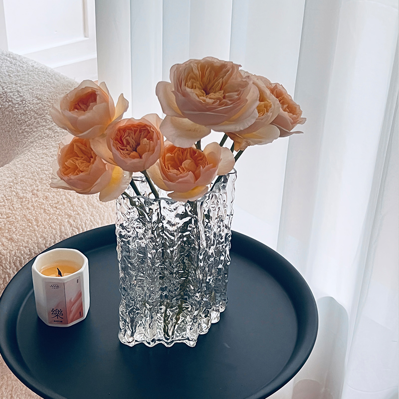 Mili style ins style creative glass flower vase table decoration high-end flower arrangement high-level glacier vase