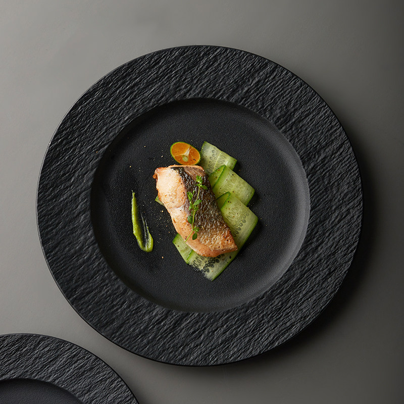 Mili Feng Black Ceramic Plate Dish Household Tableware Western Dinner Steakware Superior Luxury Plate
