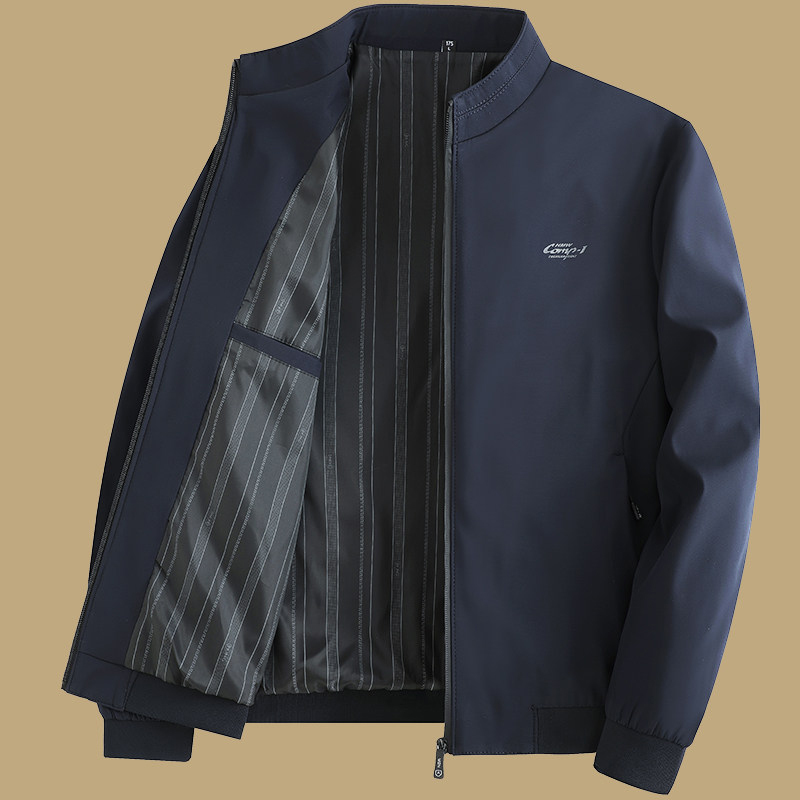 Authentic Men's Jacket for Spring, Autumn, and Summer, Loose Casual Stand-Up Collar, Versatile Dad Style, Thin, Middle-Aged, Plus-Size Men's Coat