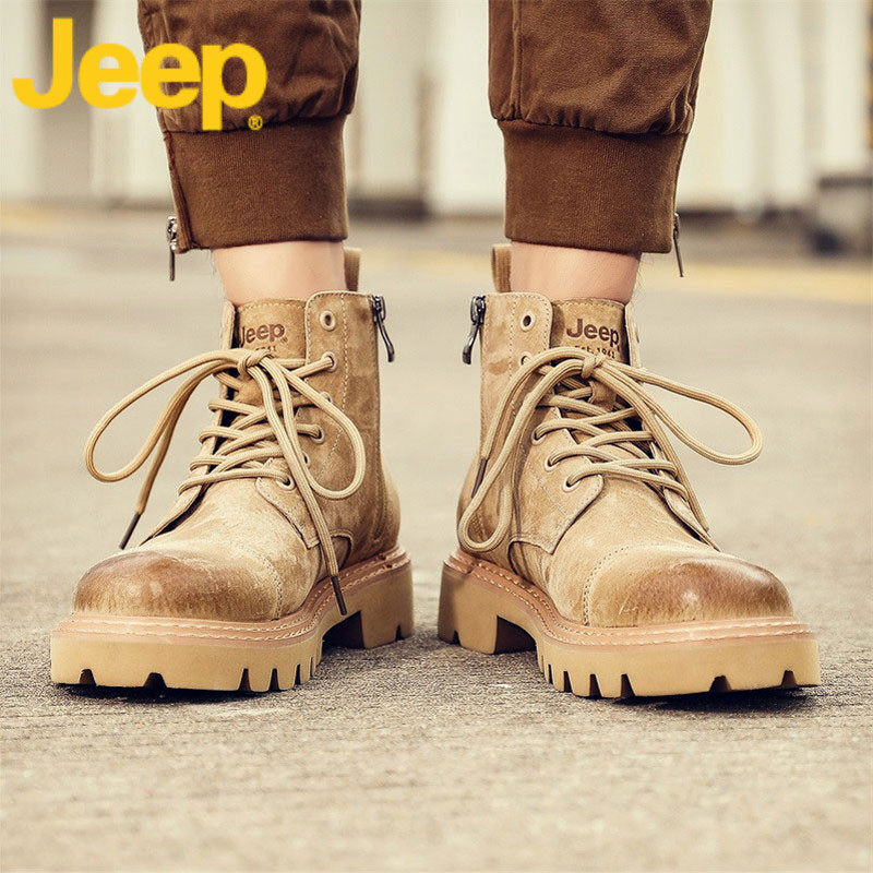 jeep jeep martin boots men's shoes mid-tube autumn new leather men's high-top tide shoes snow tooling boots men