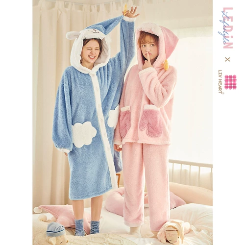 乐町 Демисезонный банный халат, коралловая бархатная зимняя милая пижама