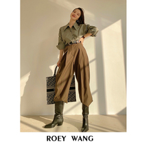 ROEY WANG spring and autumn Korean ins simple yuppie style loose wide leg pants women high waist casual trousers