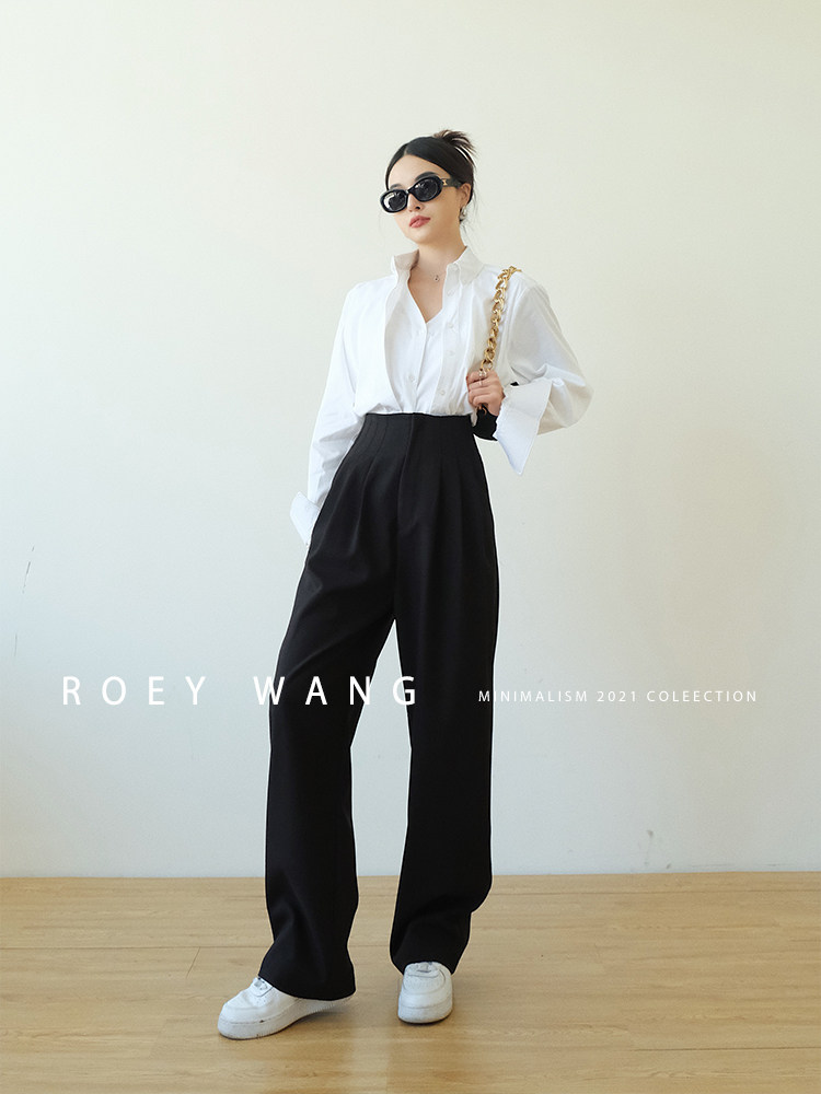 ROEYWANG version jizan autumn Korean version of ins fashionable high waist straight trousers loose slim casual trousers