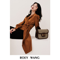 ROEY WANG acetate satin irregular shirt female design sense niche retro French long sleeve top mercerized