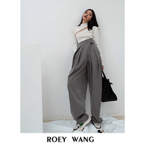 ROEY WANG draped wide-leg pants womens high-waisted straight loose mopper suit pants